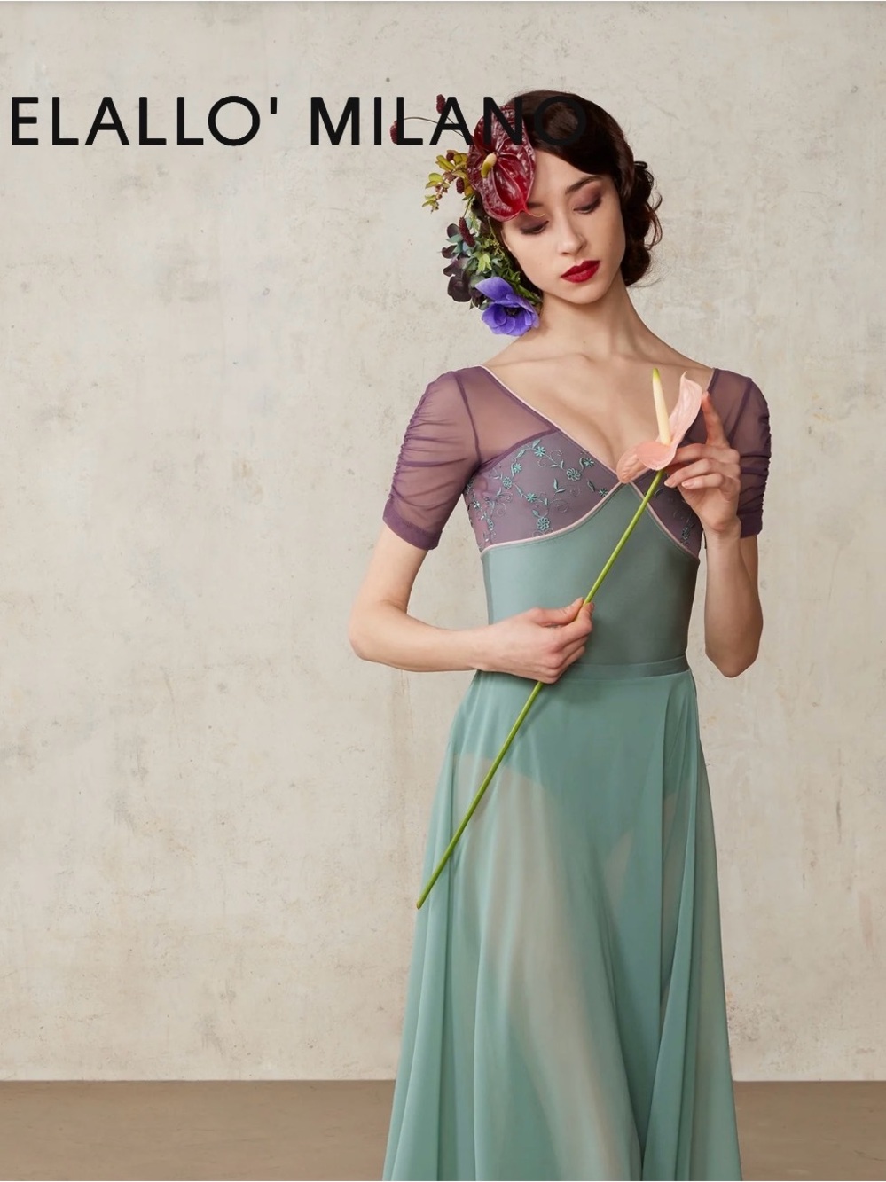 DELLALO' MILANO Two-Tone Green & Purple Leotard M